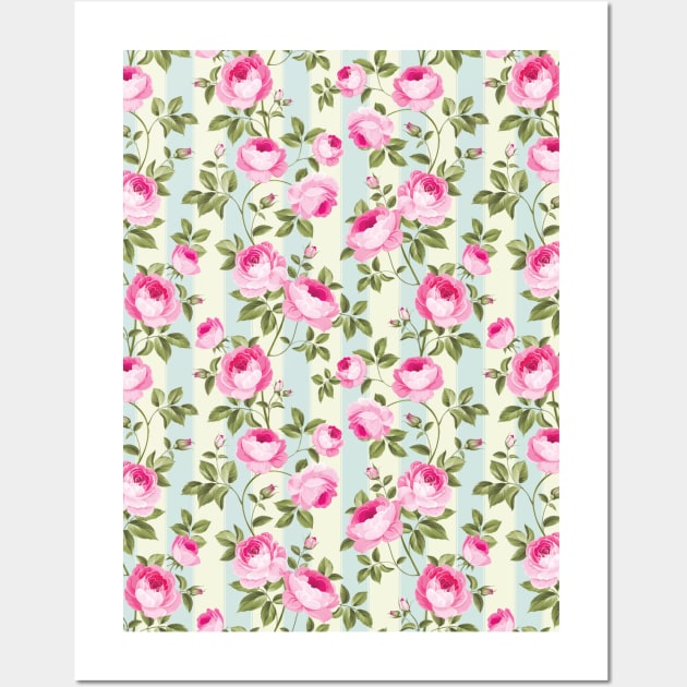 Roses And Stripes Floral Pattern Wall Art by Printable Pretty